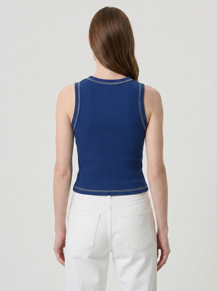Navy Outlined Ribbed Tank Top