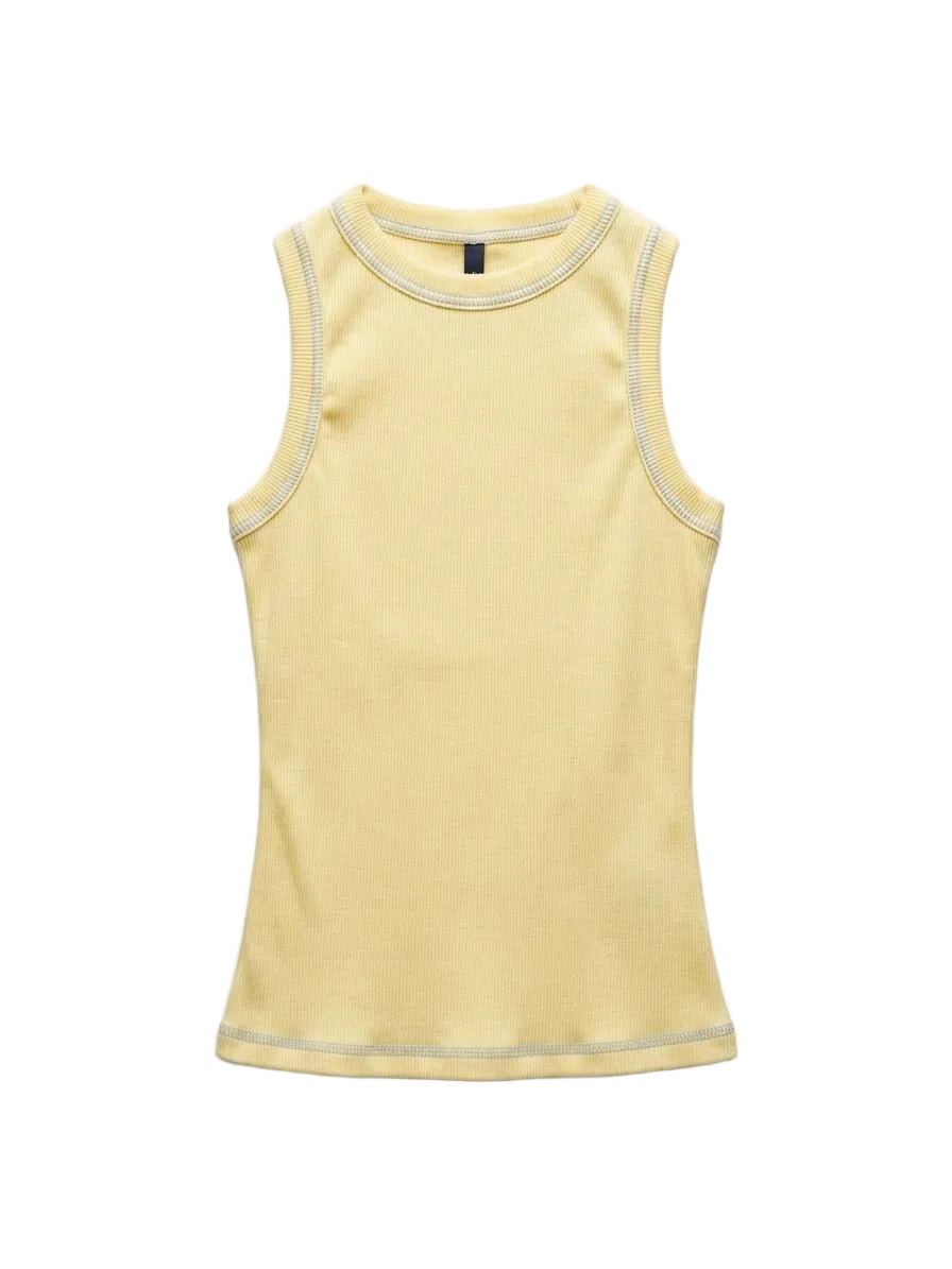 Yellow Outlined Ribbed Tank Top