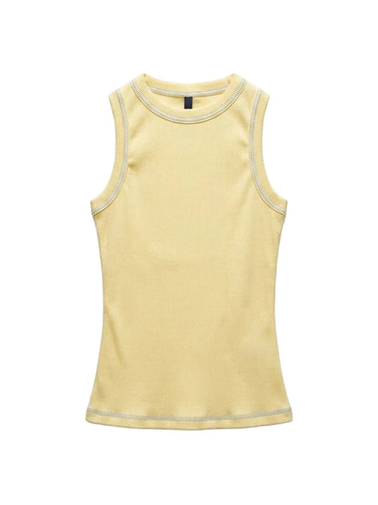 Yellow Outlined Ribbed Tank Top