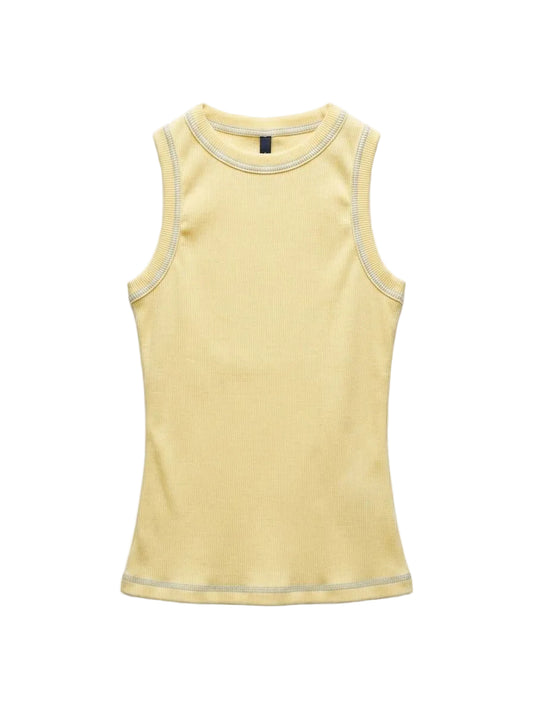 Yellow Outlined Ribbed Tank Top