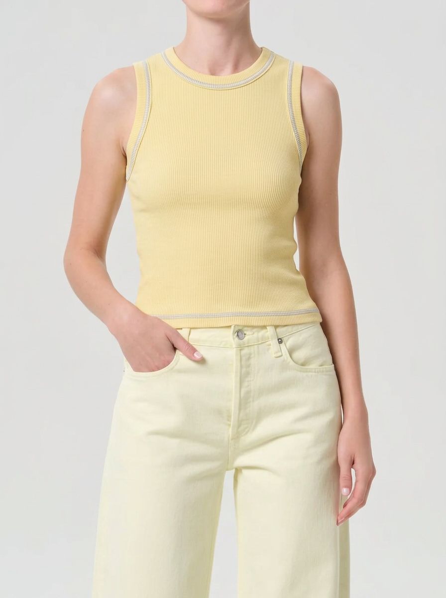 Yellow Outlined Ribbed Tank Top
