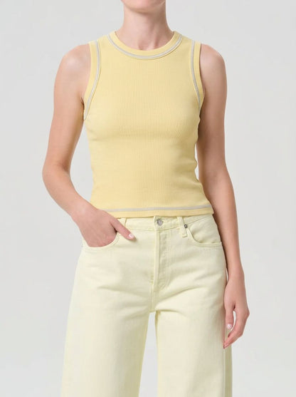 Yellow Outlined Ribbed Tank Top