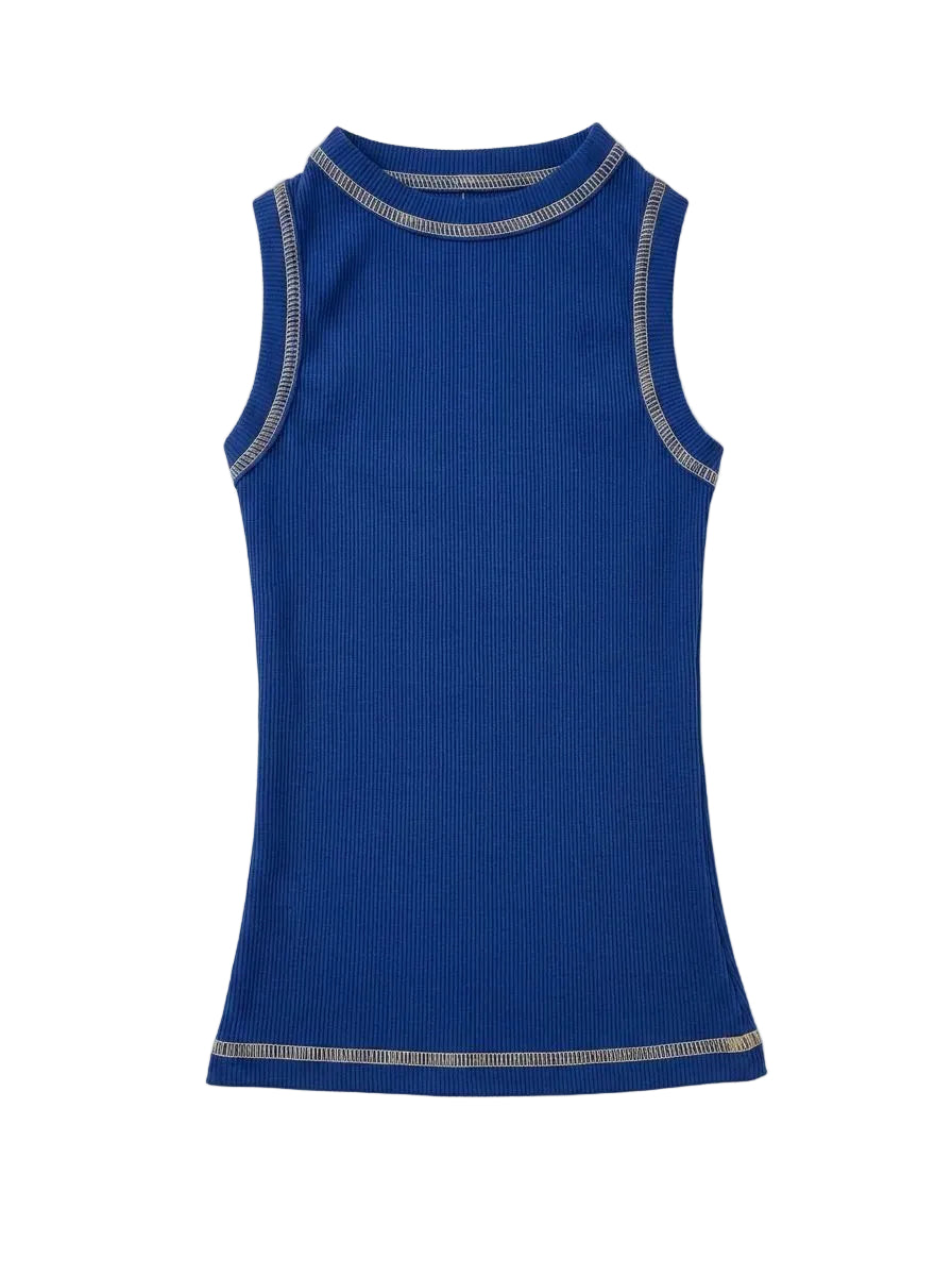 Navy Outlined Ribbed Tank Top