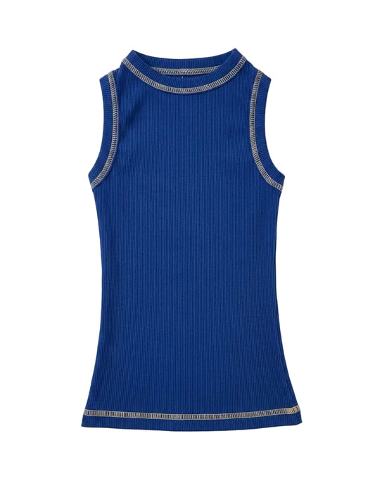 Navy Outlined Ribbed Tank Top