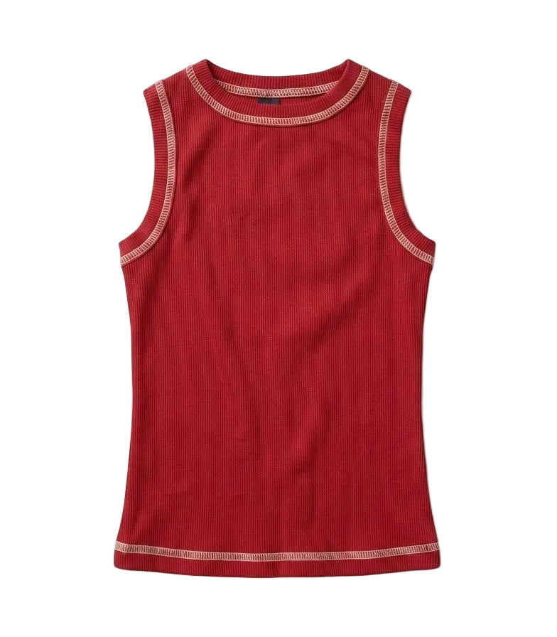 Burgundy Outlined Ribbed Tank Top