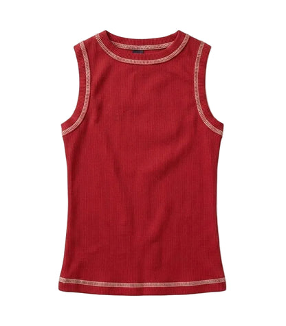 Burgundy Outlined Ribbed Tank Top