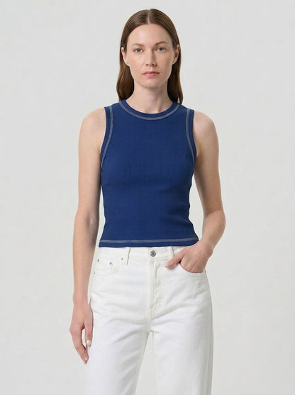 Navy Outlined Ribbed Tank Top