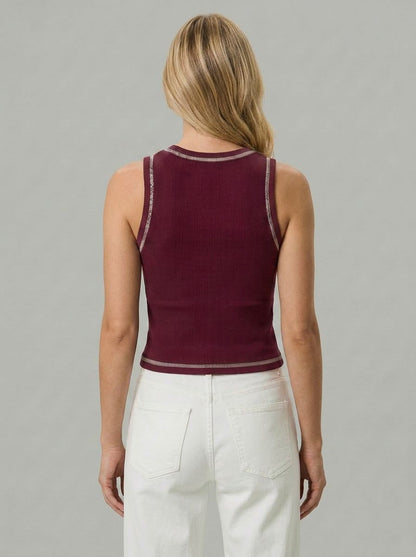 Burgundy Outlined Ribbed Tank Top
