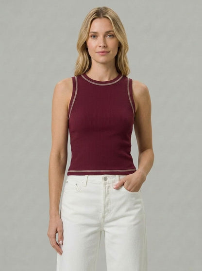 Burgundy Outlined Ribbed Tank Top